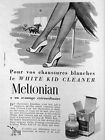MELTONIAN WHITE KID CLEANER ADVERTISEMENT FOR WHITE LEATHER SUEDE CALF SHOES