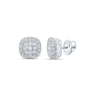 Sterling Silver White Round Diamond Milgrain Cushion Halo Stud Earrings 1/6 CT. - Picture 1 of 1