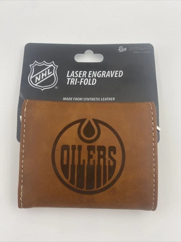 Edmonton Oilers NHL Laser Engraved Brown Trifold Wallet Cover