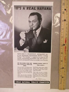 Edward G Robinson Havana Commissione Nazionale Cubana Tabacco Pubblicità Vintage anni 40 30 - Foto 1 di 3