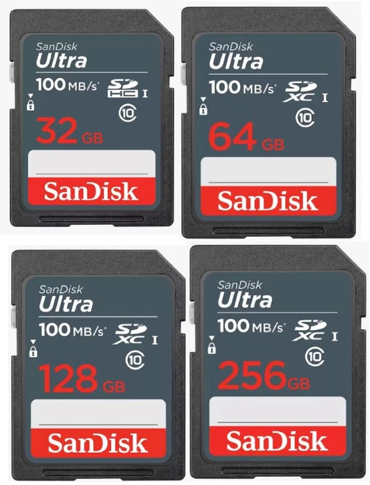 SanDisk Ultra SD Card 32GB 64GB 128GB 256GB SDHC SDXC Class 10 UHS-I 4 Cameras - Image 1 of 4