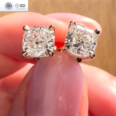 2.00TCW IGI F VS1 Cushion Cut Lab Grown Diamond Stud Earring In 14K Yellow Gold - Image 1 of 4
