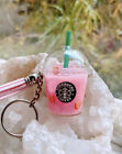 Starbucks inspirierter Harz-Schlüsselanhänger rosa Getränk handgefertigt neu