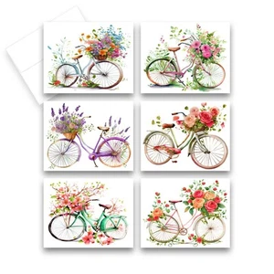 12 Notizkarten für alle Anlässe, verschiedene Grußkarten - FLORAL BIKE (je 2 Stück) - Bild 1 von 9