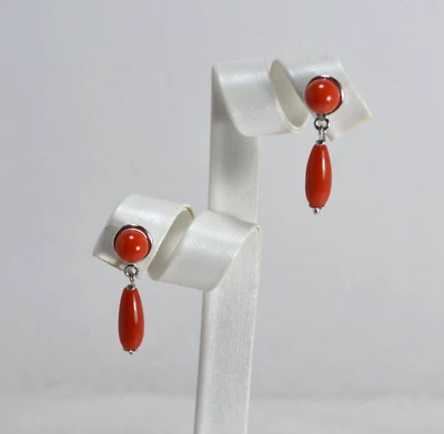 ORECCHINI  ARGENTO 925 CORALLO ROSSO PALLETTE 7 mm E PENDOLI           AGHT 0928 - Immagine 1 di 3