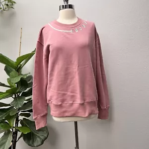 NWT BOBBLEHAUS Signature Cotton Crew Neck Sweatshirt Sweater Stitch Pink Sz L - Picture 1 of 9