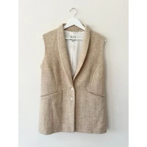 Sir Plus Wool Tweed Waistcoat Size 14 Longline Beige Minimal Classic - Picture 1 of 9