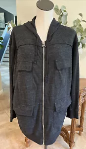 c c california Women Medium Gray Jersey Hooded Utility Cargo Zip Front Jacket - Picture 1 of 6