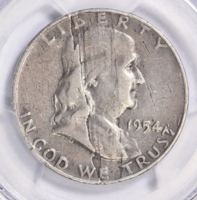 MAJOR LAMINATION MINT ERROR 1954-D FRANKLIN HALF  PCGS VF20 - Image 1 of 3