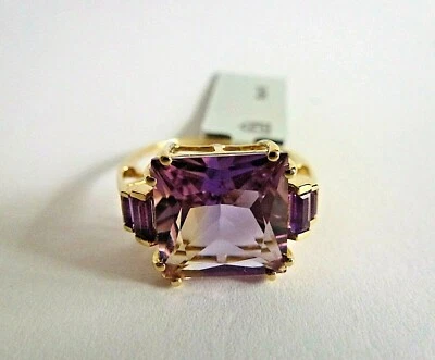 5.47 Ct Natural Bicolor Ametrine & Amethyst 9K Solid Yellow Gold Ring Size 7 - Image 1 of 4