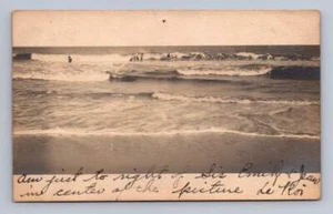 Menschen spielen in Bethany Beach Wellen RPPC Antik Foto Hundert WV Cover 1906 - Bild 1 von 2