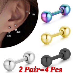 2 pares de aretes de acero inoxidable de 3-5 mm barra cartílago hélice perforación de oreja - Imagen 1 de 14