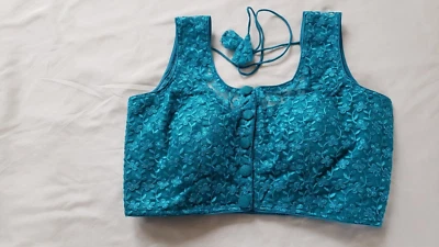 Blusa Sari Choli Preparada Cosida Azul Bordada Ajustable 34"-38" Foto 1 de 4