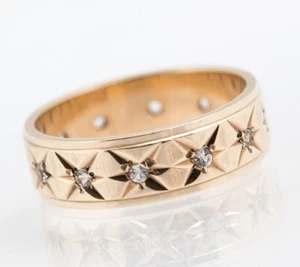 Vintage 9ct Yellow Gold Full Eternity Band Ring With Clear Gemstone Star Set - Picture 1 of 8