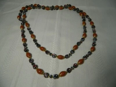 Collar de cuentas de moda para mujer negro con salpicaduras de blanco/rosa y marrón con oro 54" Foto 1 de 4