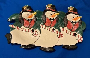 Fitz and Floyd Schneegeschäft Servierteller Pinguin Weihnachten Süßigkeitenrohr 17x11 - Bild 1 von 7