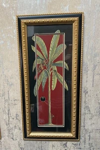Estampado Vintage Palma sobre Rojo en Marco Negro y Dorado 11"x23" Decoración de Pared - Imagen 1 de 4