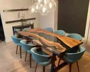 Clear Epoxy Table, Walnut Dining Table, Walnut Epoxy Table, River Table Desk top - Picture 1 of 8