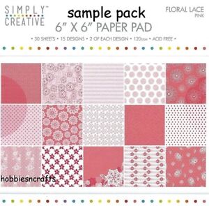 FLORAL LACE PINK Simply Creative 6x6 Sample Paper Pack 15 Sheets 120 gsm