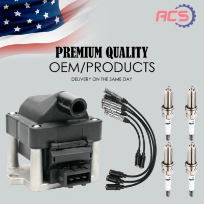 Ignition Coil & Spark Plug & Wire Set OEM For VW Golf Jetta Cabrio Passat UF364 - Image 1 of 4