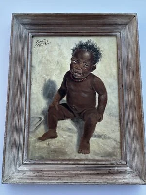 PINTURA KENT COTTRELL NEGRA AMERICANA BEBÉ AFROAMERICANO LISTADO ANTIGUO 1940 Foto 1 de 4
