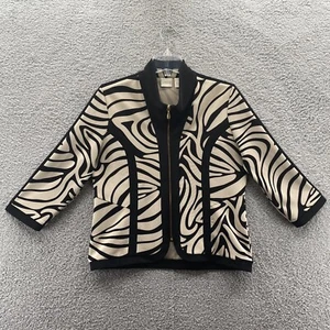Chaqueta Chico’s Collection Mujer Talla 1(M/8) Negra y Beige Estampado Abstracto Cremallera - Imagen 1 de 9