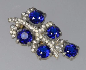 ANTICO CLIP ABITO PELTRO VETRO BLU ROYAL ART DECO C.1920 - Foto 1 di 5