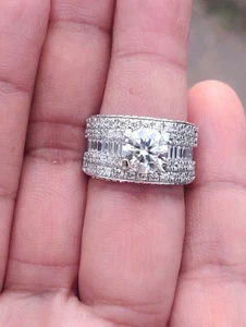 Five Row Band Sterling Silver Moissanite Round Cut Anniversary Ring For His Wife - Picture 1 of 4