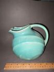 VINTAGE BLUE TEAL ART DECO BALL GLAZED POTTERY WATER PITCHER JUG WITH ICE LIP
