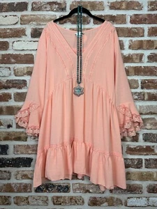 Plus size Peach Lace Crochet Bohemian Tunic Blouse Top Cover-Up Womens 1XL - Picture 1 of 6
