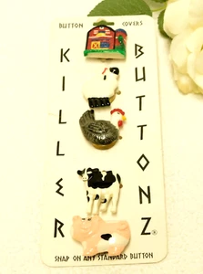Vintage Farm Animals Snap on Button Covers on Card Killer Buttonz M5448 USA - Picture 1 of 6