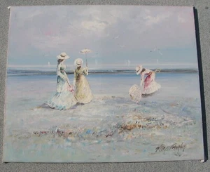 Marie Charlot Oil Painting Signed, Ladies at The Beach, NO FRAMING, 24.8 x 20.5 - Picture 1 of 13