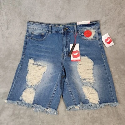 Hot Kiss shorts highest rise bermuda denim jean distressed cut off size 15 nwt - Image 1 of 4