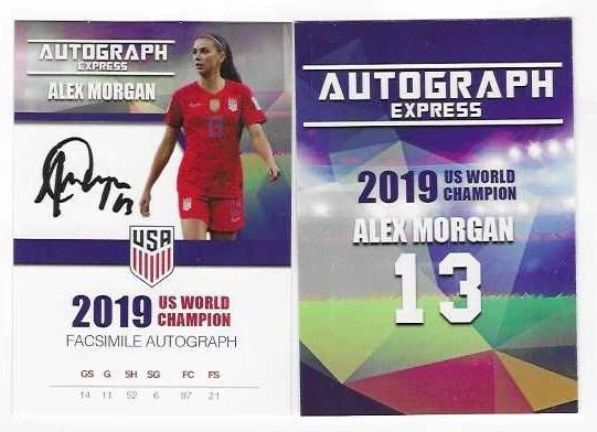 2019 ALEX MORGAN AUTOGRAPH EXPRESS FACSIMILE SIGNATURE US WORLD CHAMPION CARD - Image 1 of 1