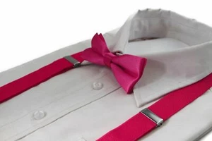 Boys Hot Pink Matching Bow Tie + Suspender Set Kids Unisex Dress Up Wedding - Picture 1 of 12