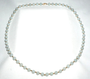Collier perles vintage jadéite chinoise jade et or espaceur avec fermoir 14 carats (---)