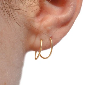 14k Real Dainty Gold Earrings Tight Hoop Earrings Hoops Small Thin Dainty 14 ... - Imagen 1 de 7