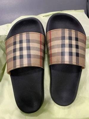 Burberry Women's Furley Vintage Check Slides Size 7 - Beige/Brown 8024232 - Image 1 of 4