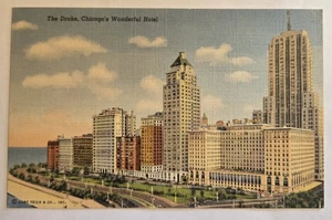 The Drake, Chicago’s Wonderful Hotel IL cartolina vintage in lino inutilizzata W3 - Foto 1 di 2