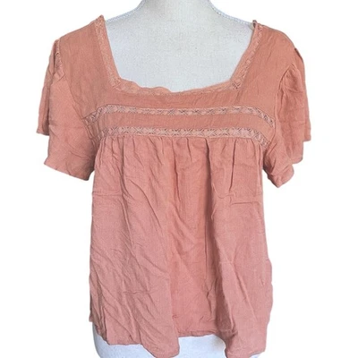 Top Rewind Boho Campesino Para Mujer’s L Coral Cuello Cuadrado Manga Corta Cottagecore Nuevo Con Etiquetas Foto 1 de 4