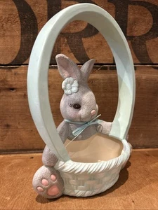 Molde de cerámica pintado a mano vintage conejito de Pascua conejo cesta plato de dulces - Imagen 1 de 8