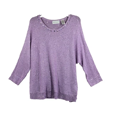 Alfred Dunner Womens Purple Sweater Embellished Rhinestones Long Sleeve Size XL - Image 1 of 4