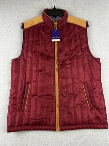 Alan Flusser Vest Mens Medium Burgundy Quilted Zip Front Corduroy Trim Pockets - Picture 1 of 8