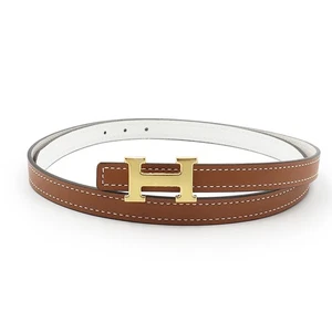 HERMES Mini H 13 Reversible Belt Swift calfskin & Epsom calfskin, Gold & Blanc - Picture 1 of 6