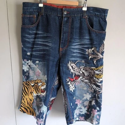 Pantalones de mezclilla Hanachofugetsu (Dragón y Tigre) bordados talla 38 Foto 1 de 4