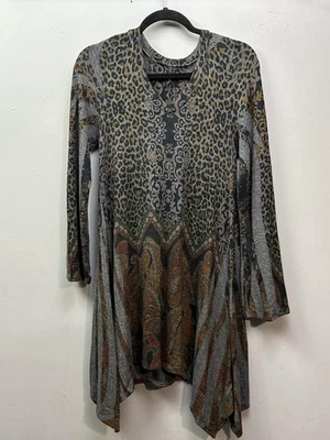 Emma Rose 束腰上衣女式大号灰色豹纹佩斯利印花手帕下摆美国 — 第 1/4 张图片