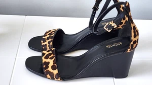 Michael Kors Leopard Print Wedge Ankle Strap Sandals With Logo Size 10 M - Picture 1 of 13