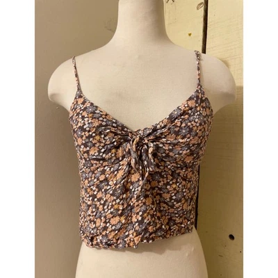 Volcom Womens Size Medium Floral Cami Crop Top Tie Front Spaghetti Strap - Image 1 of 4
