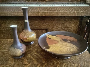 Royal Haeger Pottery Lava Glaze Vases & Bowl Set Mid Century Modern 3157 - Picture 1 of 12