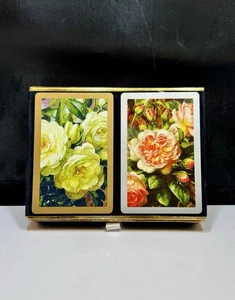 Vintage Congress Playing Cards Cabbage Roses Floral Art Double Deck Complete - Picture 1 of 6
